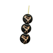 Load image into Gallery viewer, Czech glass bird coin beads 10pc jet black copper wash 12mm

