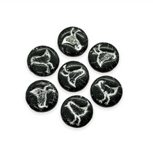 Load image into Gallery viewer, Czech glass bird coin beads 10pc jet black silver wash 12mm-Orange Grove Beads

