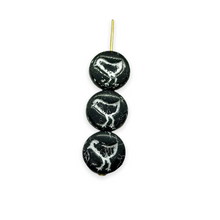 Load image into Gallery viewer, Czech glass bird coin beads 10pc jet black silver wash 12mm
