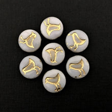 Load image into Gallery viewer, Czech glass bird coin beads 10pc opaline white gold wash 12mm-Orange Grove Beads
