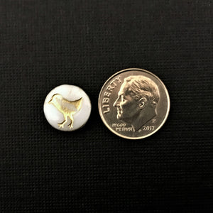 Czech glass bird coin beads 10pc opaline white gold wash 12mm