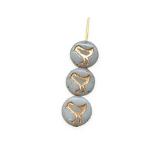 Load image into Gallery viewer, Czech glass bird coin beads 10pc opaline white copper wash 12mm
