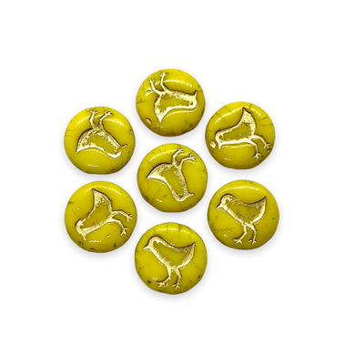 Czech glass bird coin beads 10pc opaque yellow gold wash 12mm-Orange Grove Beads