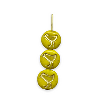 Load image into Gallery viewer, Czech glass bird coin beads 10pc opaque yellow gold wash 12mm
