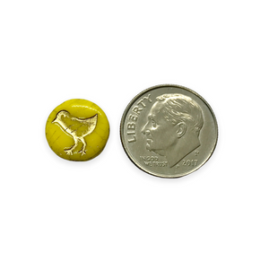Czech glass bird coin beads 10pc opaque yellow gold wash 12mm