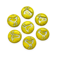 Load image into Gallery viewer, Czech glass bird coin beads 10pc opaque yellow silver wash 12mm-Orange Grove Beads
