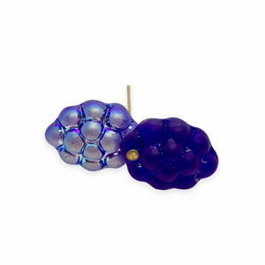 Czech glass berry fruit beads matte dark blue AB 12pc 14x10mm