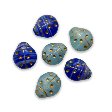 Czech glass ladybug beads 8pc matte blue gold 14x12mm-Orange grove Beads