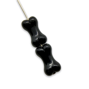 Czech glass Halloween bone beads 10pc jet black 14x8mm