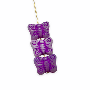 Czech glass butterfly beads 10pc opaline purple orchid 14x10mm