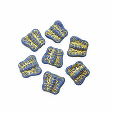 Load image into Gallery viewer, Czech glass small butterfly beads charms 12pc opaque blue gold 11x10mm-Orange Grove Beads
