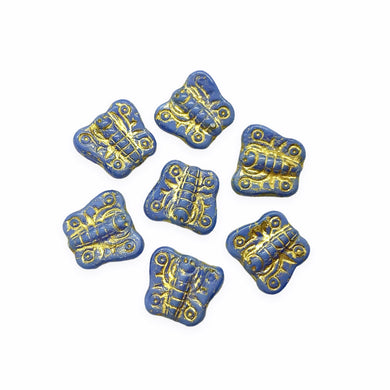 Czech glass small butterfly beads charms 12pc opaque blue gold 11x10mm-Orange Grove Beads
