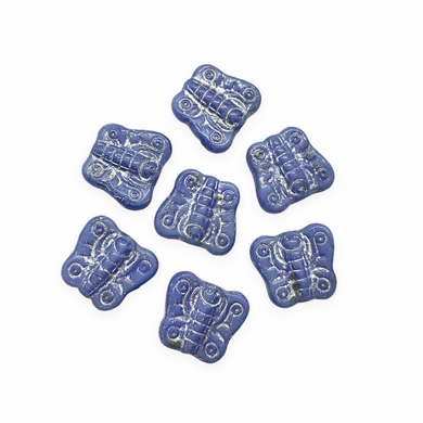 Czech glass small butterfly beads charms 12pc opaque blue silver 11x10mm-Orange Grove Beads