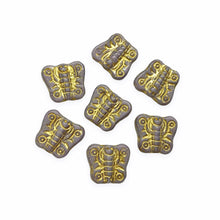 Load image into Gallery viewer, Czech glass small butterfly beads charms 12pc opaque purple gold 11x10mm-Orange Grove Beads

