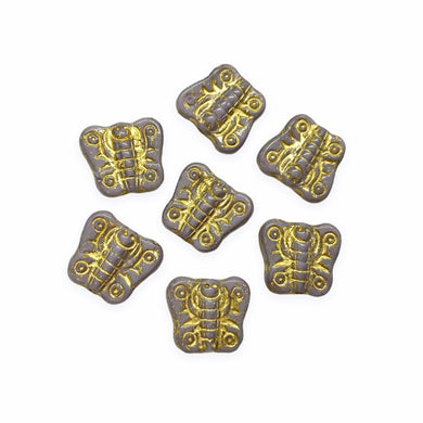 Czech glass small butterfly beads charms 12pc opaque purple gold 11x10mm-Orange Grove Beads