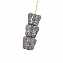 Load image into Gallery viewer, Czech glass small butterfly beads charms 12pc opaque purple silver 11x10mm
