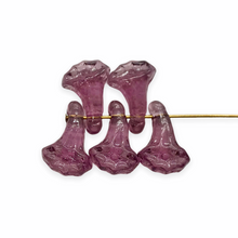 Load image into Gallery viewer, Czech glass calla lily flower beads 12pc amethyst purple 14x10mm
