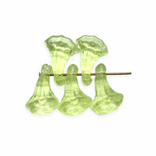 Load image into Gallery viewer, Czech glass calla lily trumpet flower drop beads 12pc jonquil yellow UV reactive 14x10mm
