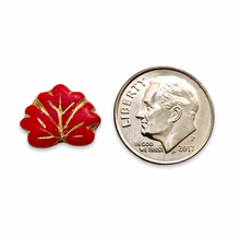 Load image into Gallery viewer, Czech glass Canada maple leaf beads opaque red gold 12pc 13x11mm
