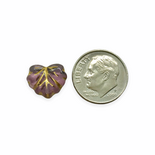 Load image into Gallery viewer, Czech glass maple leaf beads 12pc purple gold 13x11mm
