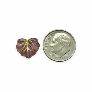 Czech glass maple leaf beads 12pc purple gold 13x11mm