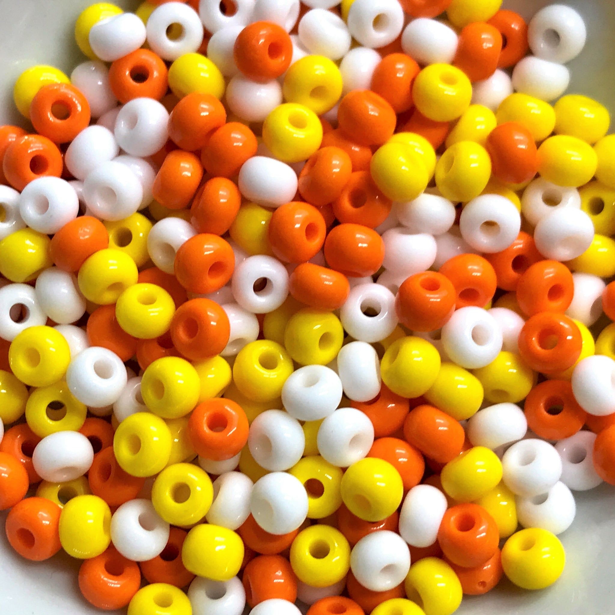 Czech glass Halloween Candy Corn 6/0 seed bead mix orange yellow white –  Orange Grove Beads