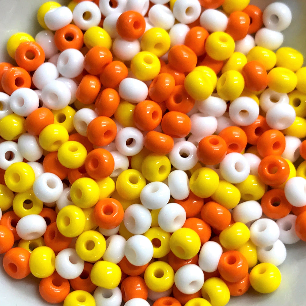 Czech glass Halloween Candy Corn 6/0 seed bead mix orange yellow white 24g-Orange Grove Beads