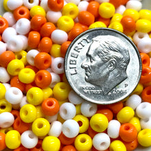 Load image into Gallery viewer, Czech glass Halloween Candy Corn 6/0 seed bead mix orange yellow white 24g
