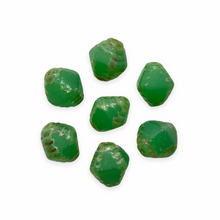 Load image into Gallery viewer, Czech glass carved faceted bicone beads 22pc milky jade green 9x8mm-Orange Grove Beads
