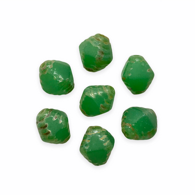 Czech glass carved faceted bicone beads 22pc milky jade green 9x8mm-Orange Grove Beads
