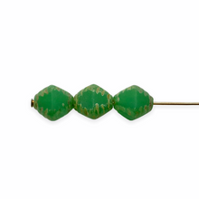 Load image into Gallery viewer, Czech glass carved faceted bicone beads 22pc milky jade green 9x8mm
