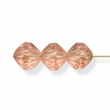 Load image into Gallery viewer, Czech glass carved fluted faceted bicone beads 15pc rosaline pink 9mm
