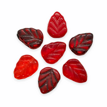 Load image into Gallery viewer, Czech glass carved leaf beads charms 16pc red shades mix 10mm-Orange Grove Beads
