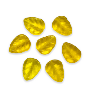 Czech glass carved leaf beads 20pc bright yellow 10mm-Orange grove Beads