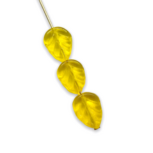 Load image into Gallery viewer, Czech glass carved leaf beads 20pc bright yellow 10mm
