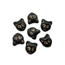 Load image into Gallery viewer, Czech glass Halloween black cat face beads 10pc opaque jet copper decor 13x11mm-Orange Grove Beads
