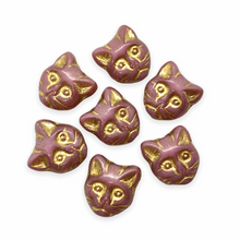 Load image into Gallery viewer, Czech glass cat head face beads 10pc opaque pink gold 13x11mm
