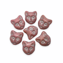 Load image into Gallery viewer, Czech glass cat head face beads 10pc opaque pink silver 13x11mm-Orange Grove Beads
