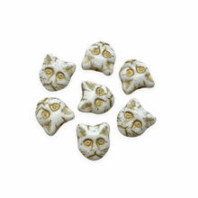 Load image into Gallery viewer, Czech glass cat face beads charms 10pc opaque white gold 13x11mm vertical drill-Orange Grove Beads

