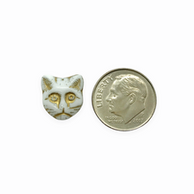 Load image into Gallery viewer, Czech glass cat face beads 10pc opaque white gold 13x11mm
