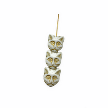 Load image into Gallery viewer, Czech glass cat face beads 10pc opaque white gold 13x11mm
