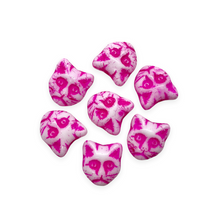Load image into Gallery viewer, Czech glass cat face beads charms 10pc opaque white pink 13x11mm -Orange Grove Beads

