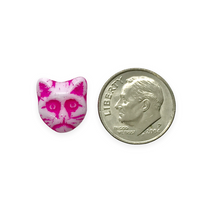 Load image into Gallery viewer, Czech glass cat face beads 10pc white pink 13x11mm
