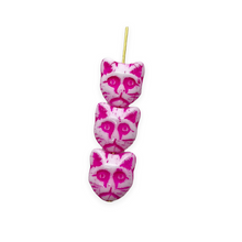 Load image into Gallery viewer, Czech glass cat face beads 10pc white pink 13x11mm
