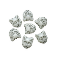 Load image into Gallery viewer, Czech glass cat face beads charms 10pc opaque white silver 13x11mm vertical drill-Orange Grove Beads
