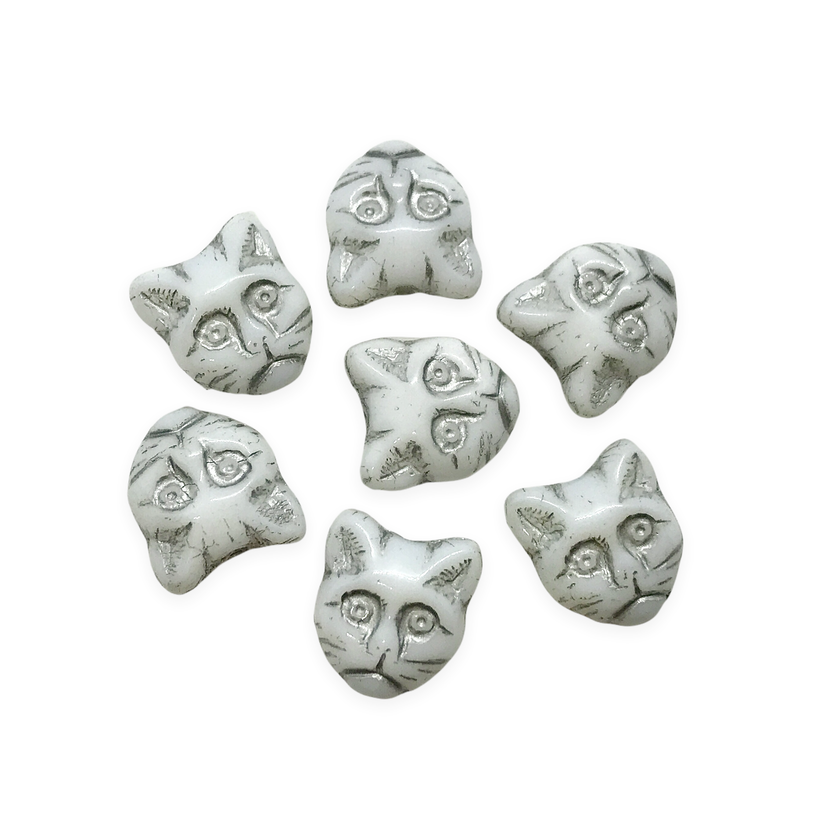 Czech glass cat head face beads 10pc opaque purple silver 13x11mm – Orange  Grove Beads