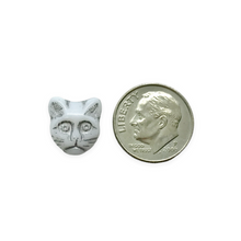 Load image into Gallery viewer, Czech glass cat face beads 10pc opaque white silver 13x11mm
