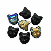 Load image into Gallery viewer, Czech glass cat head face beads 10pc opaque black AB 13x11mm-Orange Grove Beads
