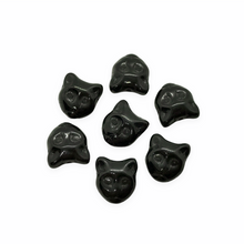 Load image into Gallery viewer, Czech glass Halloween black cat face beads 10pc opaque jet black 13x11mm-Orange Grove Beads

