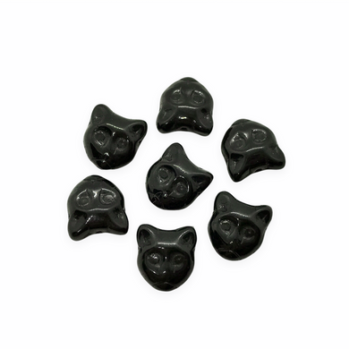 Czech glass Halloween black cat face beads 10pc opaque jet black 13x11mm-Orange Grove Beads